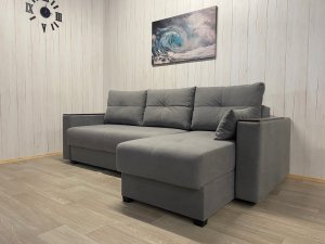 Диван угловой Комфорт-3 НПБ+МДФ, велюр Monaco 6 серый в Чусовом - chusovoj.magazin-mebel74.ru | фото